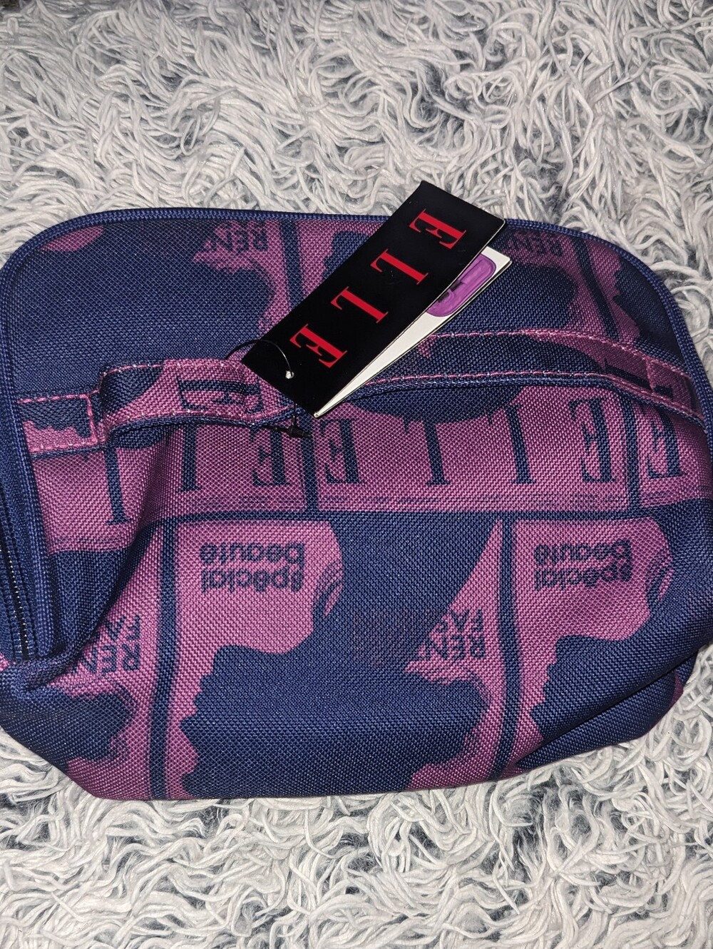 ELLE Pink and Navy Patterned Cosmetic Bag